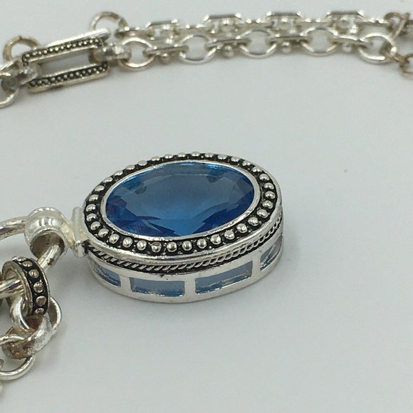 AVON Silver Plated (SP) Faceted Aqua Blue Rhinestone NECKLACE, 2003 - Picture 1 of 6